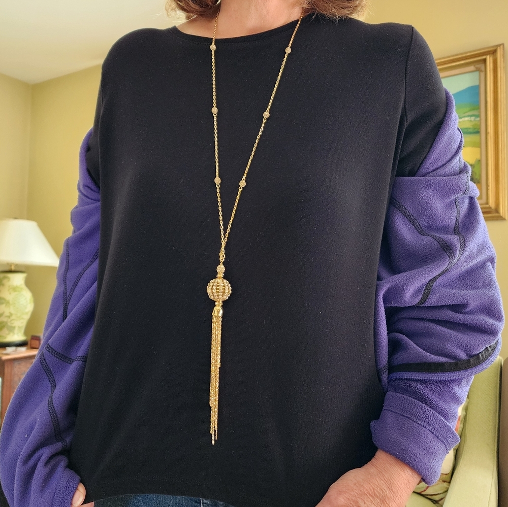 Lilly Pulitzer Gold Metallic Jelly Tassel Long NecklaceRhinestone Jellyfish NWT